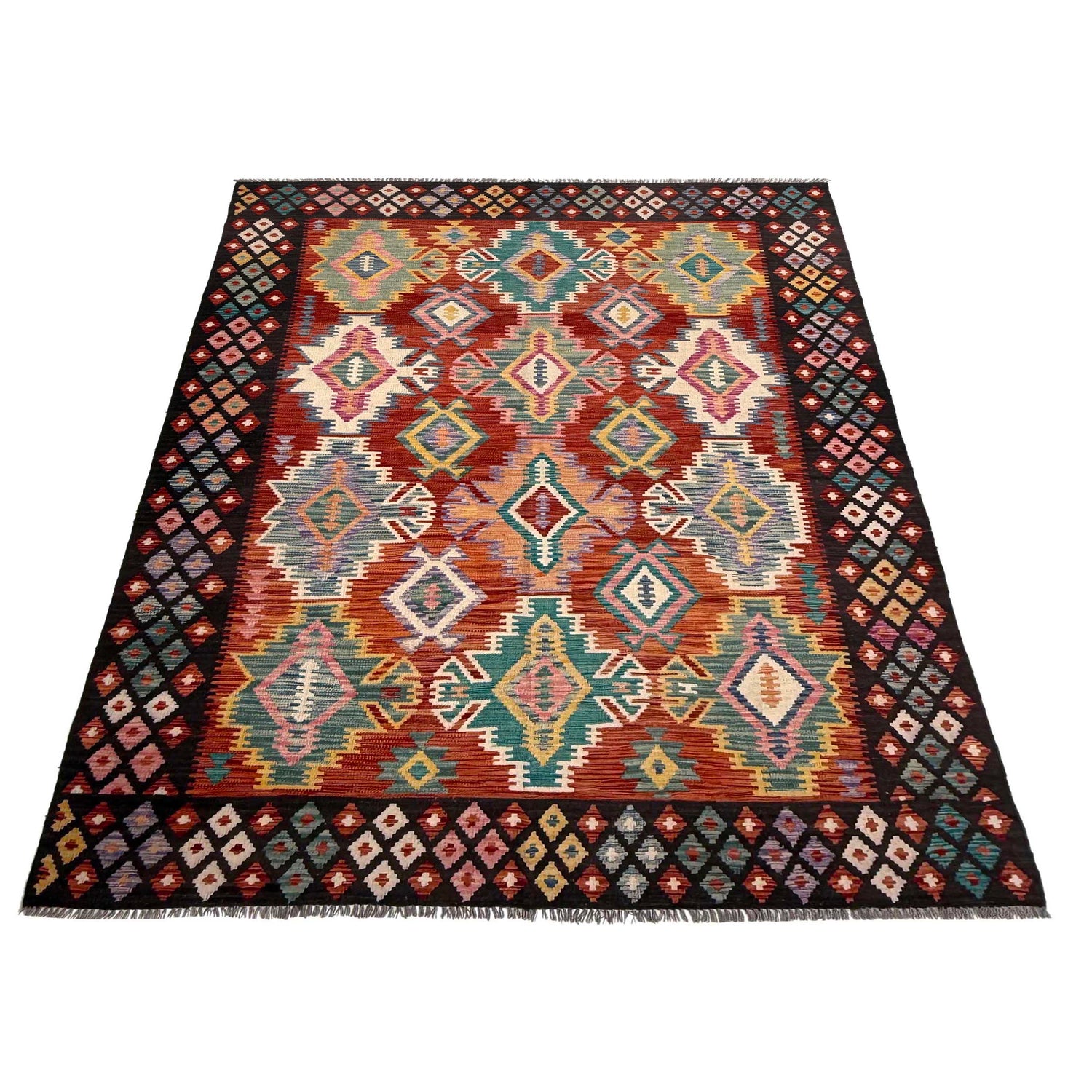 Hand Knotted Flatweave Kilim 6' 7" x 9' 9" ft / 200 x 296 cm - No. P37250