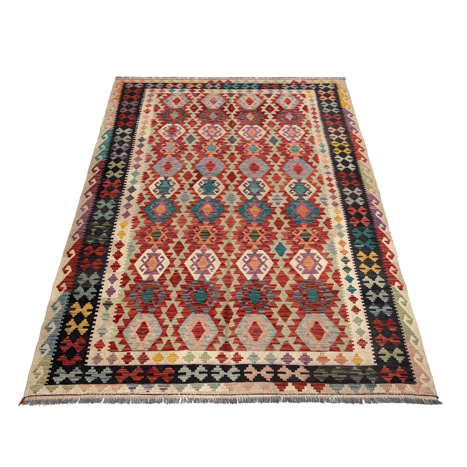Handmade Afghan Vegetable Kilim 6' 9" x 9' 11" ft / 205 x 303 cm - No. P37251