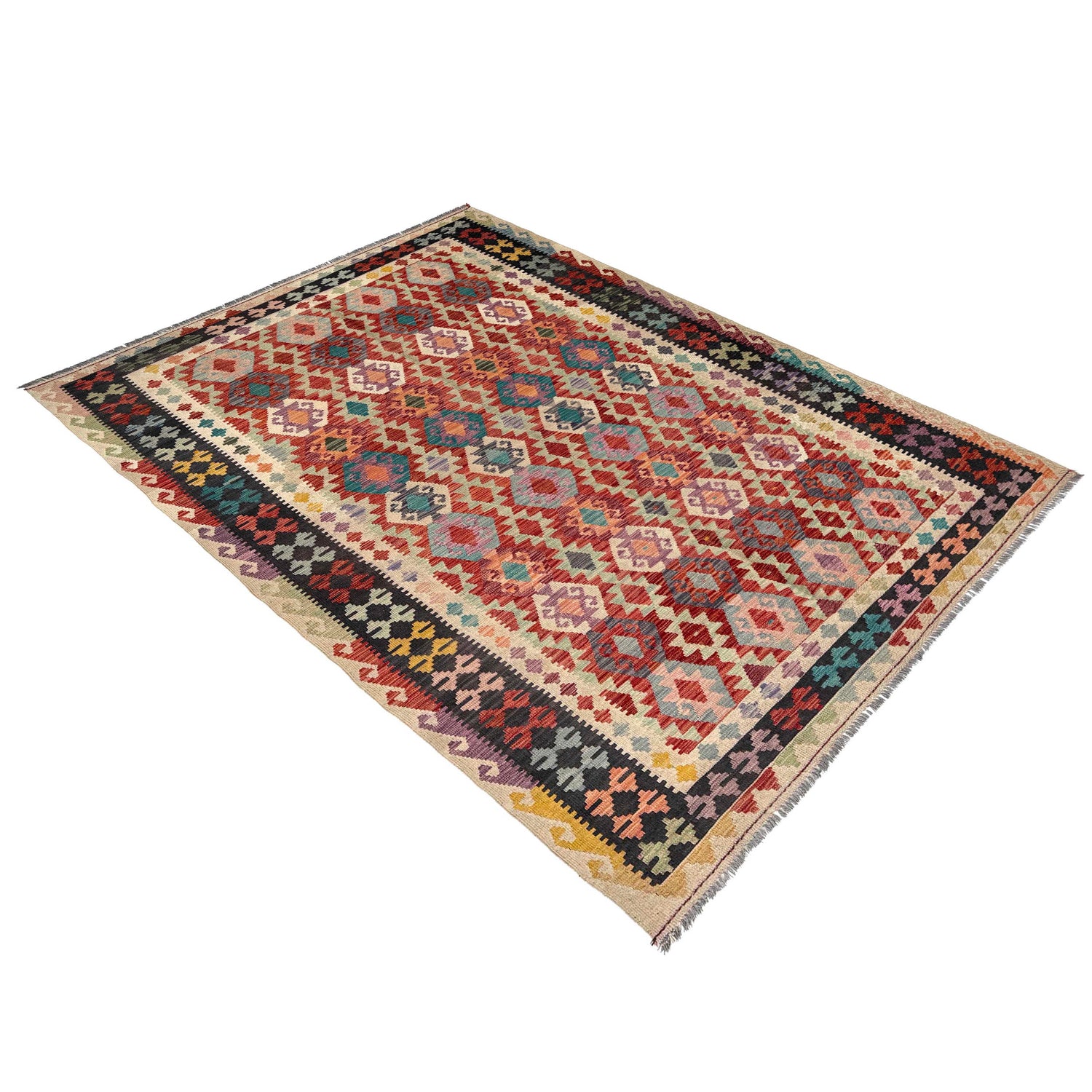Handmade Afghan Vegetable Kilim 6' 9" x 9' 11" ft / 205 x 303 cm - No. P37251