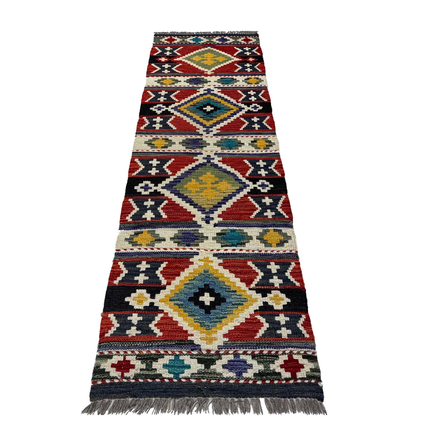 Multi Color ful Flat-Weave Wool Kilim Runner  1' 8" x 5' 3"  ft / 52 x 159 cm - No. P37261