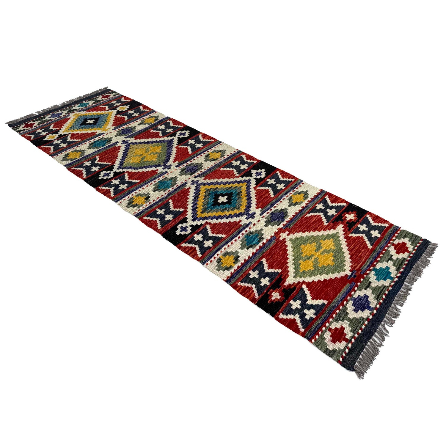Multi Color ful Flat-Weave Wool Kilim Runner  1' 8" x 5' 3"  ft / 52 x 159 cm - No. P37261