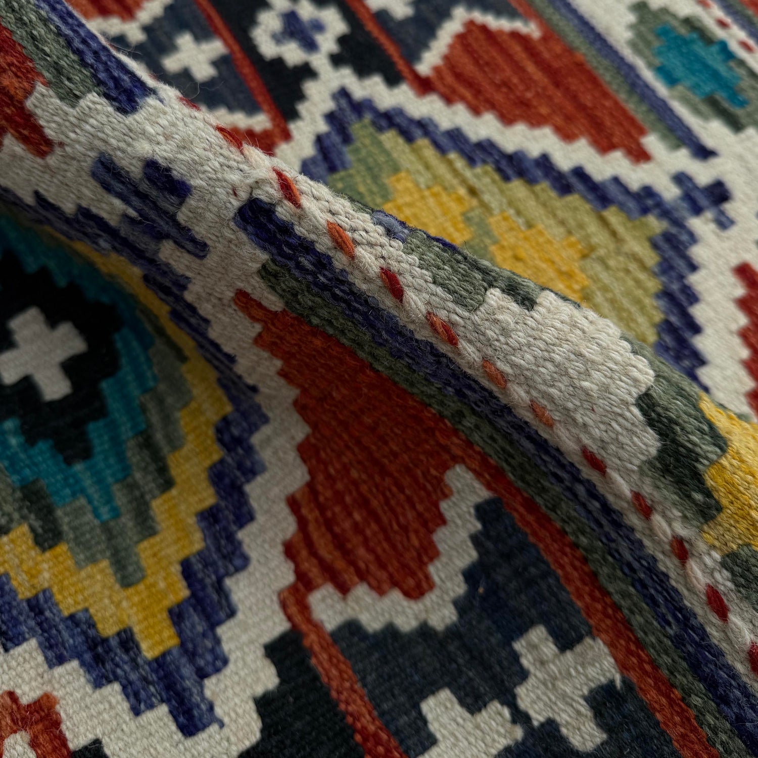 Multi Color ful Flat-Weave Wool Kilim Runner  1' 8" x 5' 3"  ft / 52 x 159 cm - No. P37261