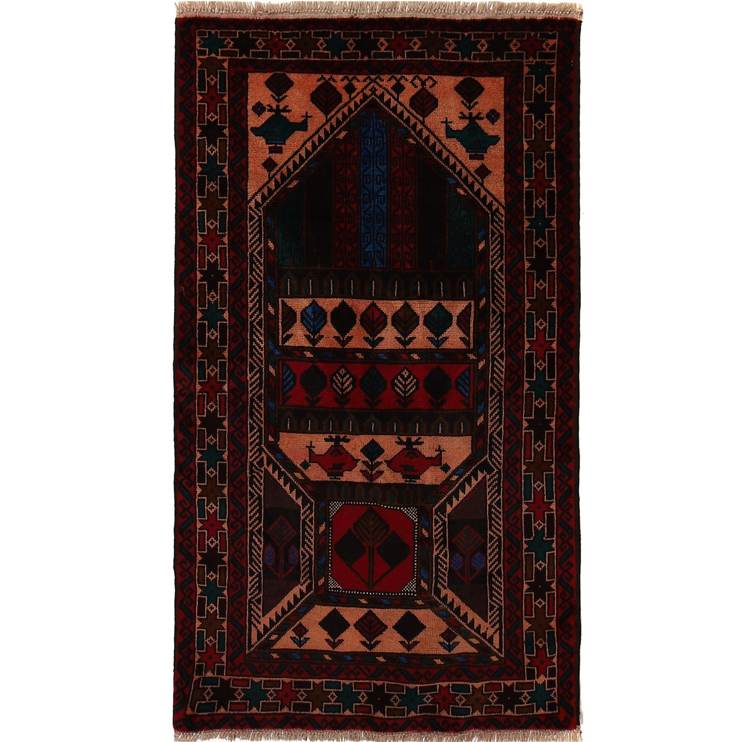 Hand Knotted Prayer Rug 2' 10" x 5' 0" ft / 86 x 153 cm - R16998