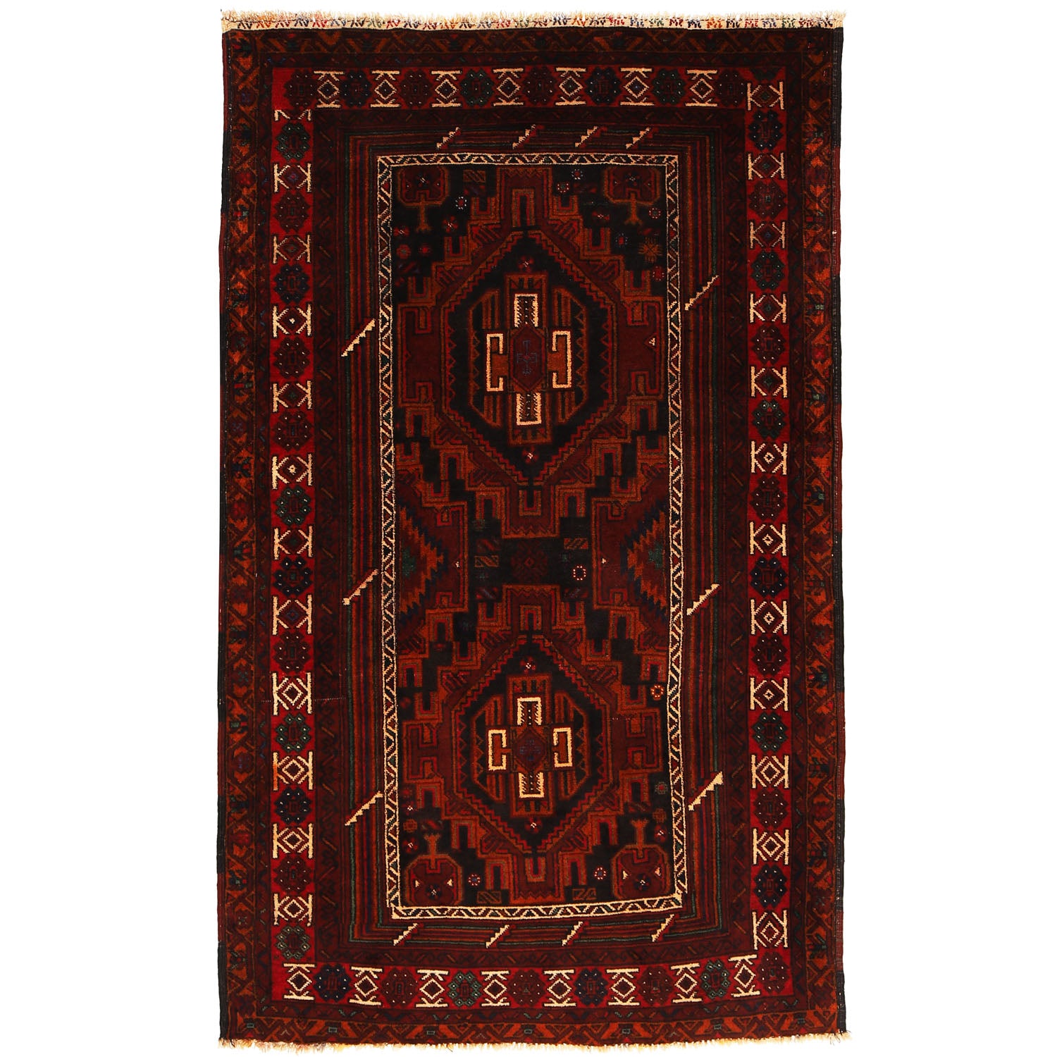 Hand Knotted Baluchi Rug 4' 1" x 6' 6" ft / 125 x 199 cm - No. R17951