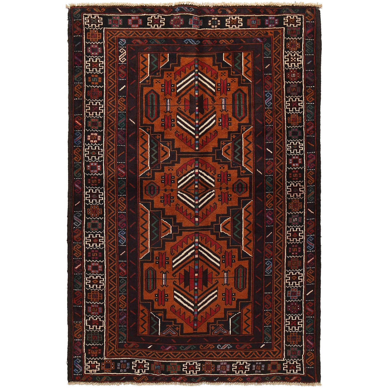 Brown Color Baluchi Rug 3' 10" x 5' 9" ft / 116 x 174 cm - No. R18226