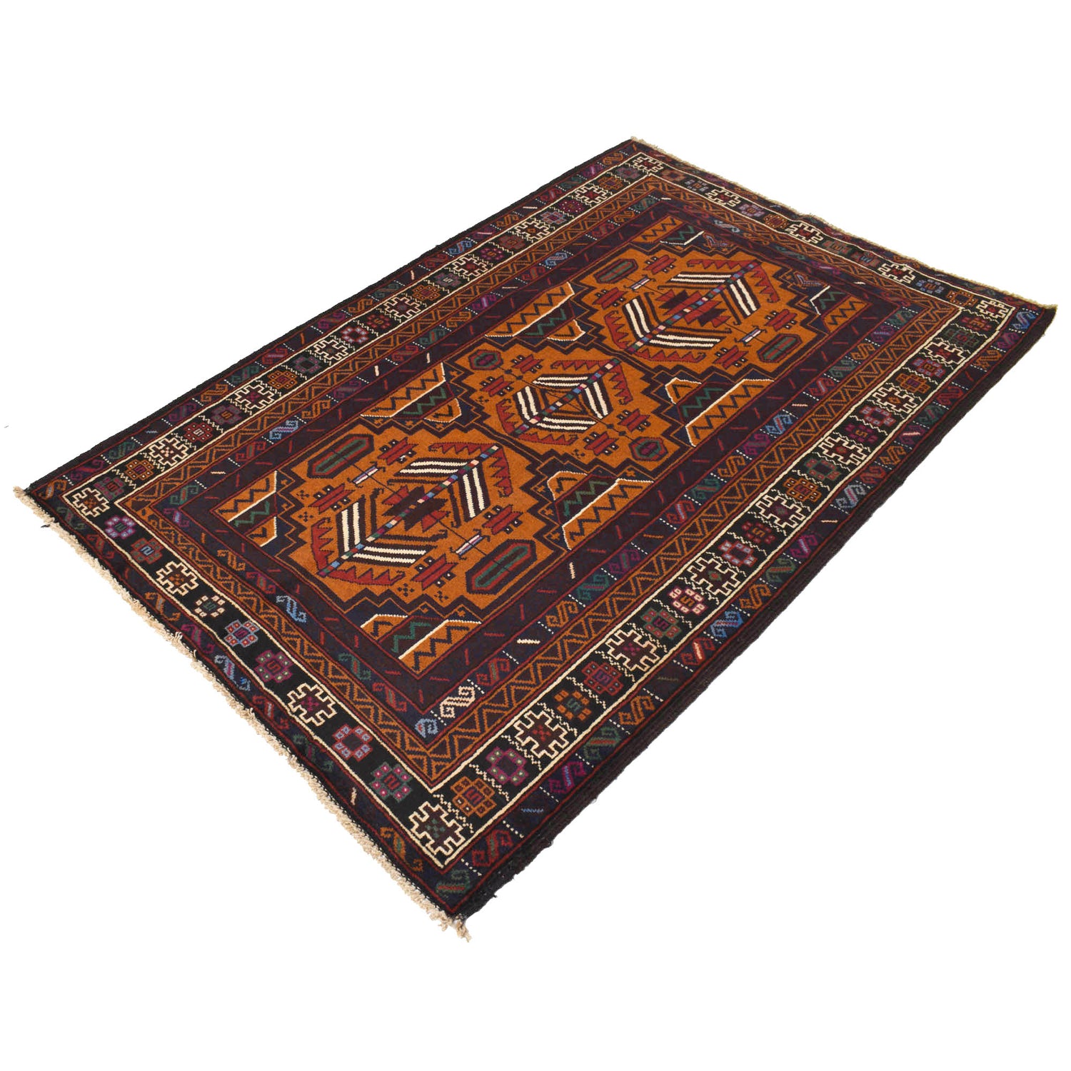 Brown Color Baluchi Rug 3' 10" x 5' 9" ft / 116 x 174 cm - No. R18226