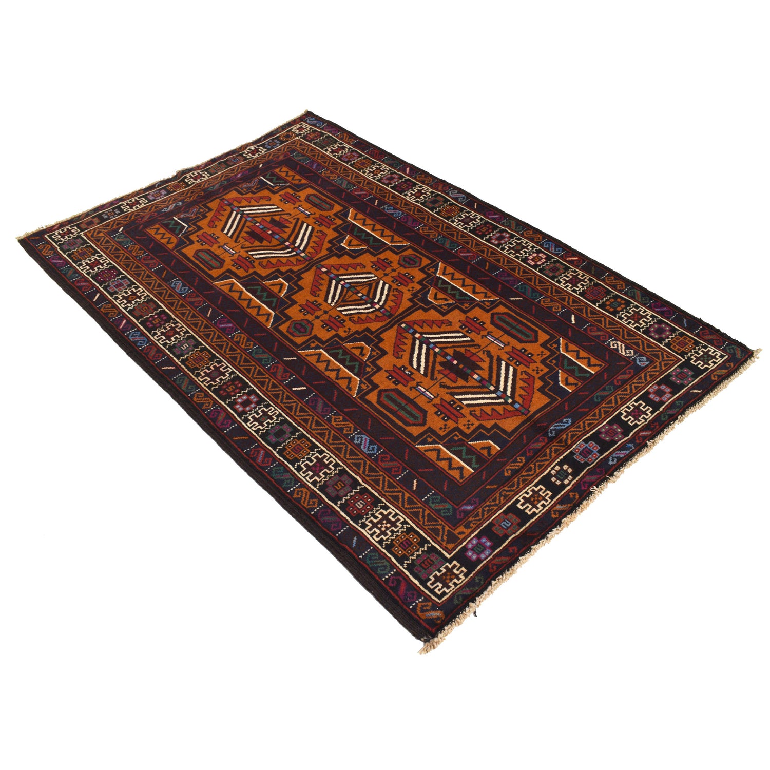 Brown Color Baluchi Rug 3' 10" x 5' 9" ft / 116 x 174 cm - No. R18226
