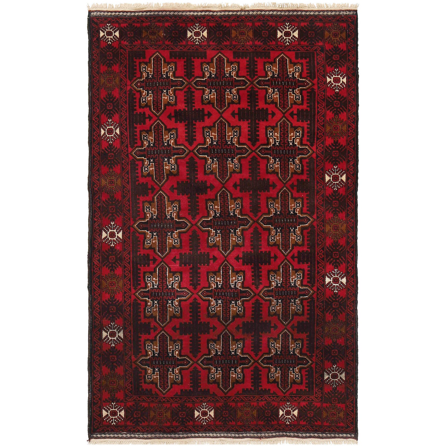 Red Color Baluchi Rug 4' 0" x 6' 6" ft / 123 x 198 cm - No. R18244