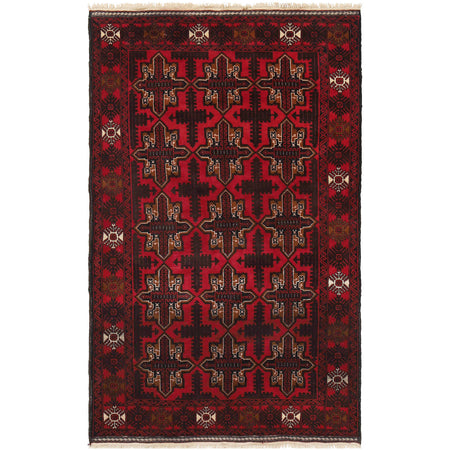 Red Color Baluchi Rug 4' 0" x 6' 6" ft / 123 x 198 cm - No. R18244