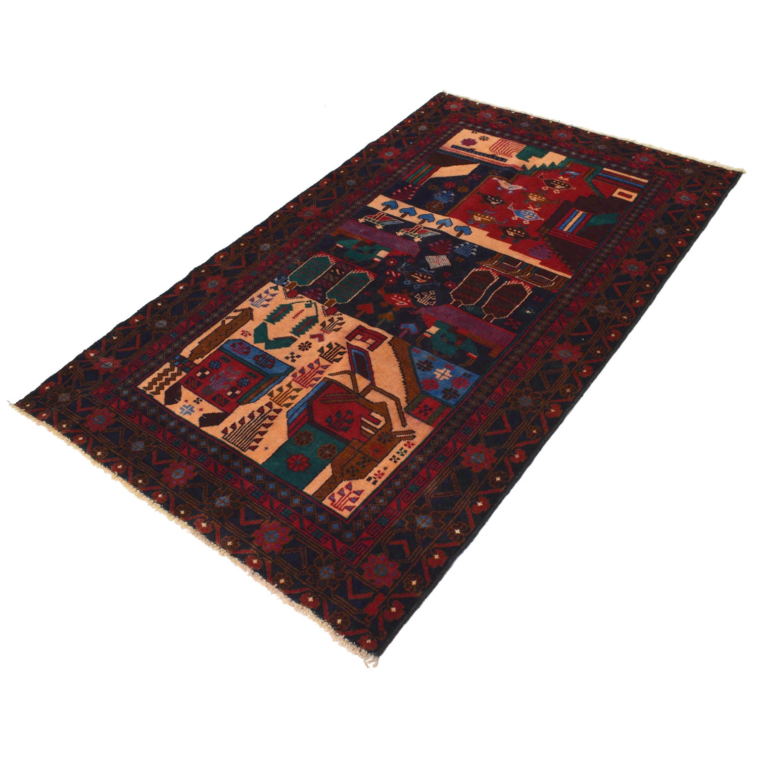 Handmade Pictorial Carpet 3' 8" x 6' 1" ft / 112 x 186 cm - No. R18253