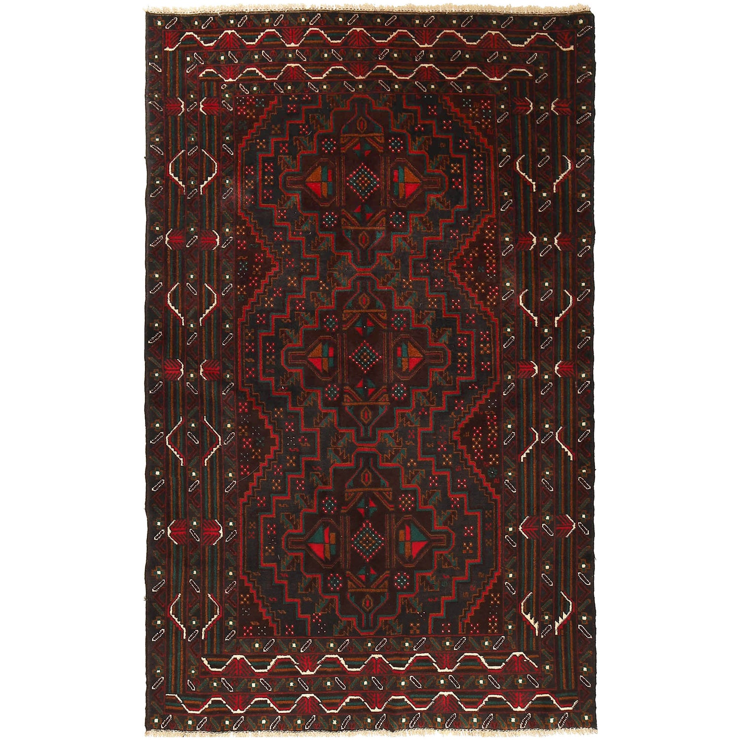 Handmade Baluchi Rug 4' 1" x 6' 8" ft / 125 x 202 cm - No. R18254