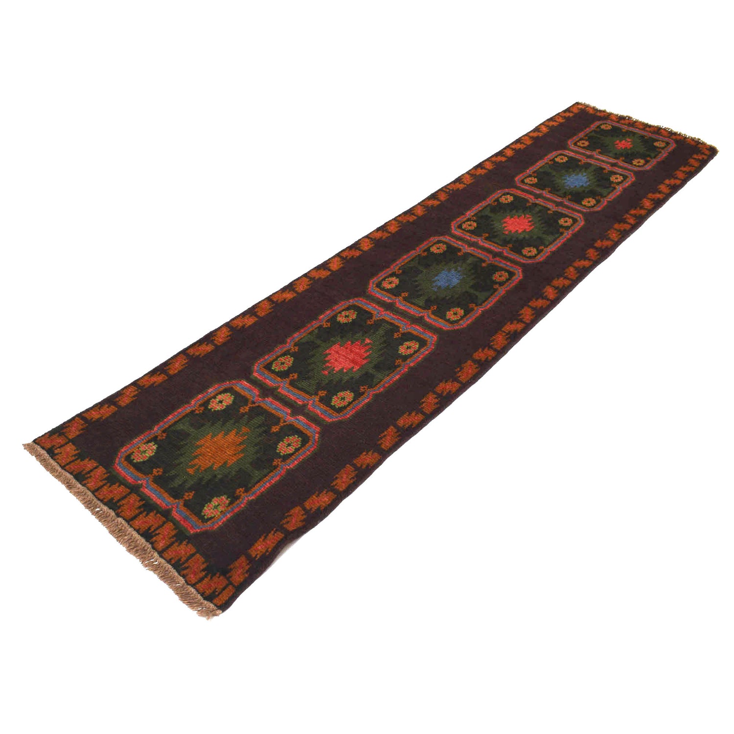 Afghan Baluchi Hallway Runner 2' 4" x 9' 10" ft / 72 x 300 cm - No. R18296