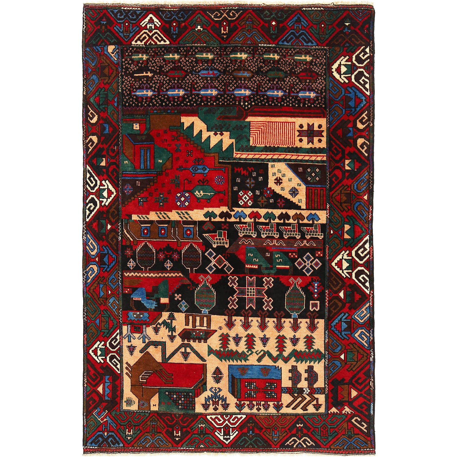 Handmade Pictorial Carpet 4' 1" x 6' 3" ft / 124 x 191 cm - No. R18309
