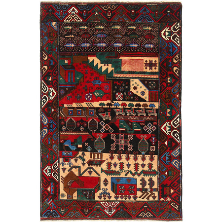 Handmade Pictorial Carpet 4' 1" x 6' 3" ft / 124 x 191 cm - No. R18309