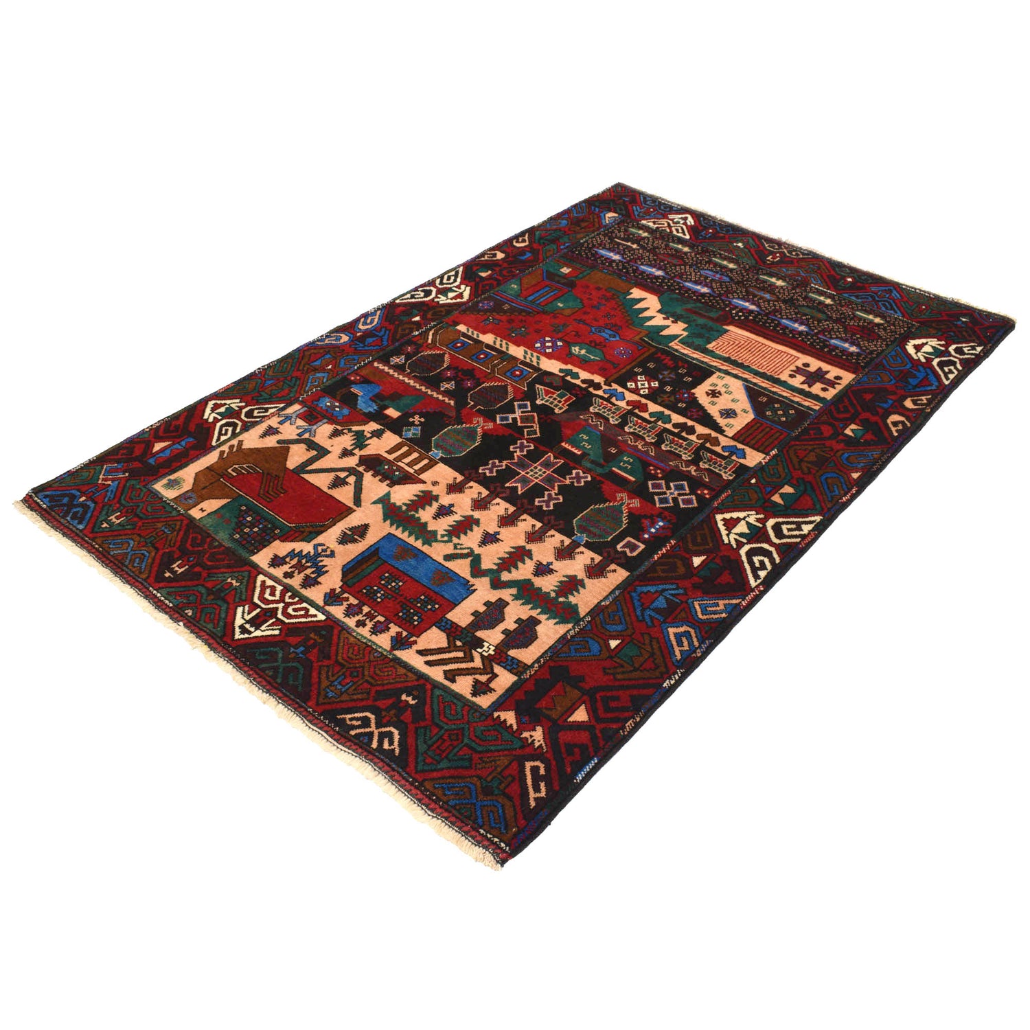 Handmade Pictorial Carpet 4' 1" x 6' 3" ft / 124 x 191 cm - No. R18309