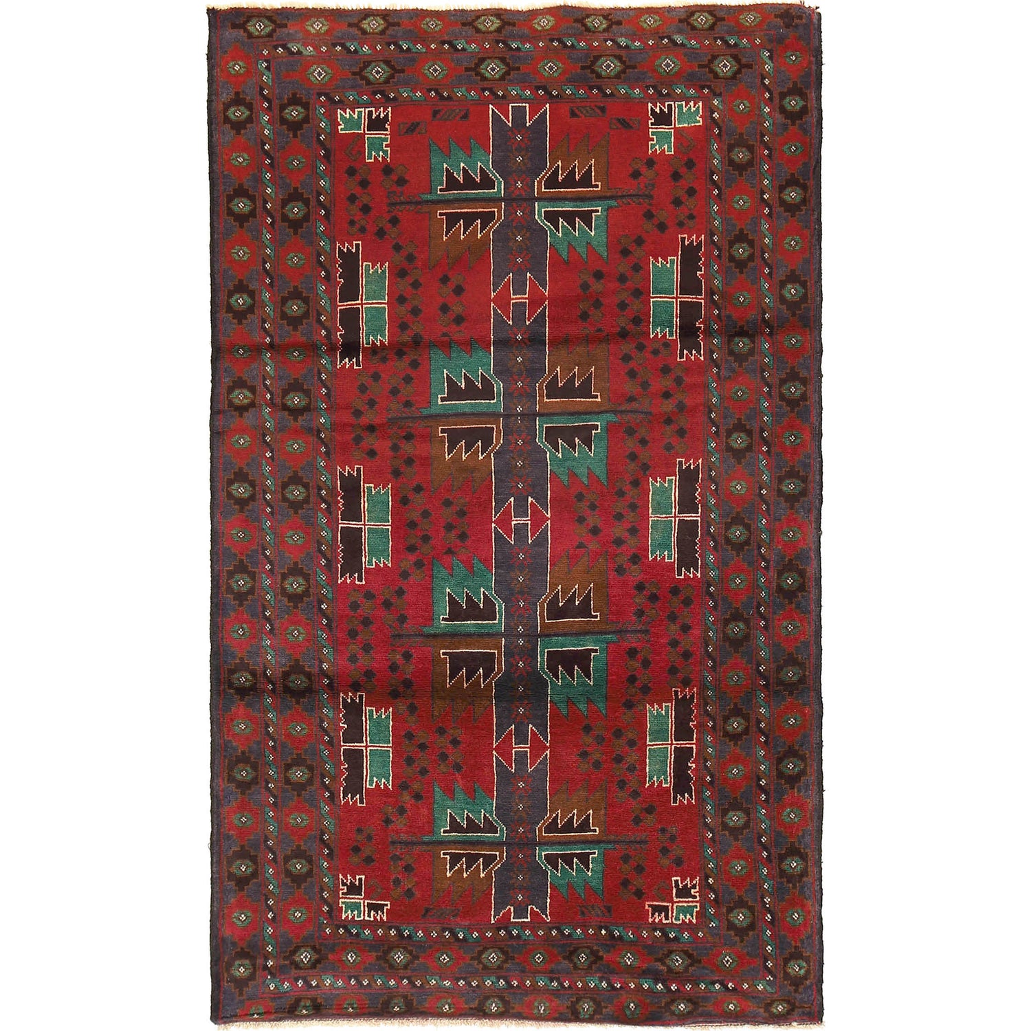 Red Color Baluchi Rug 3' 9" x 6' 4" ft / 114 x 192 cm - No. R18778