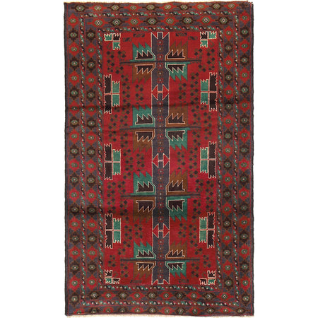 Red Color Baluchi Rug 3' 9" x 6' 4" ft / 114 x 192 cm - No. R18778