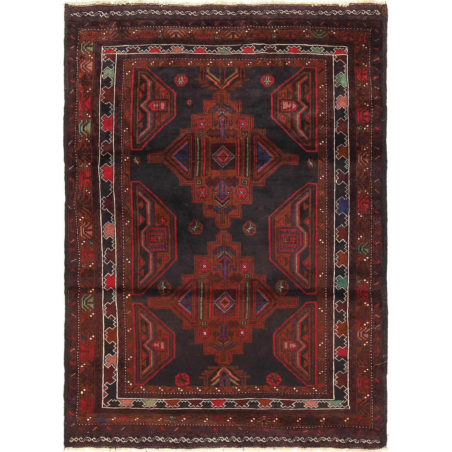 Tribal Baloch Rug 4' 2" x 5' 10" ft / 128 x 178 cm - No. R18789