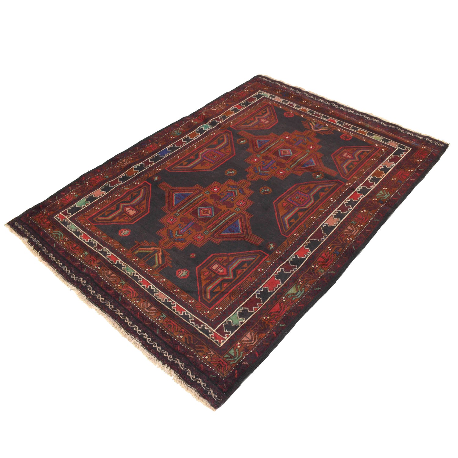 Tribal Baloch Rug 4' 2" x 5' 10" ft / 128 x 178 cm - No. R18789