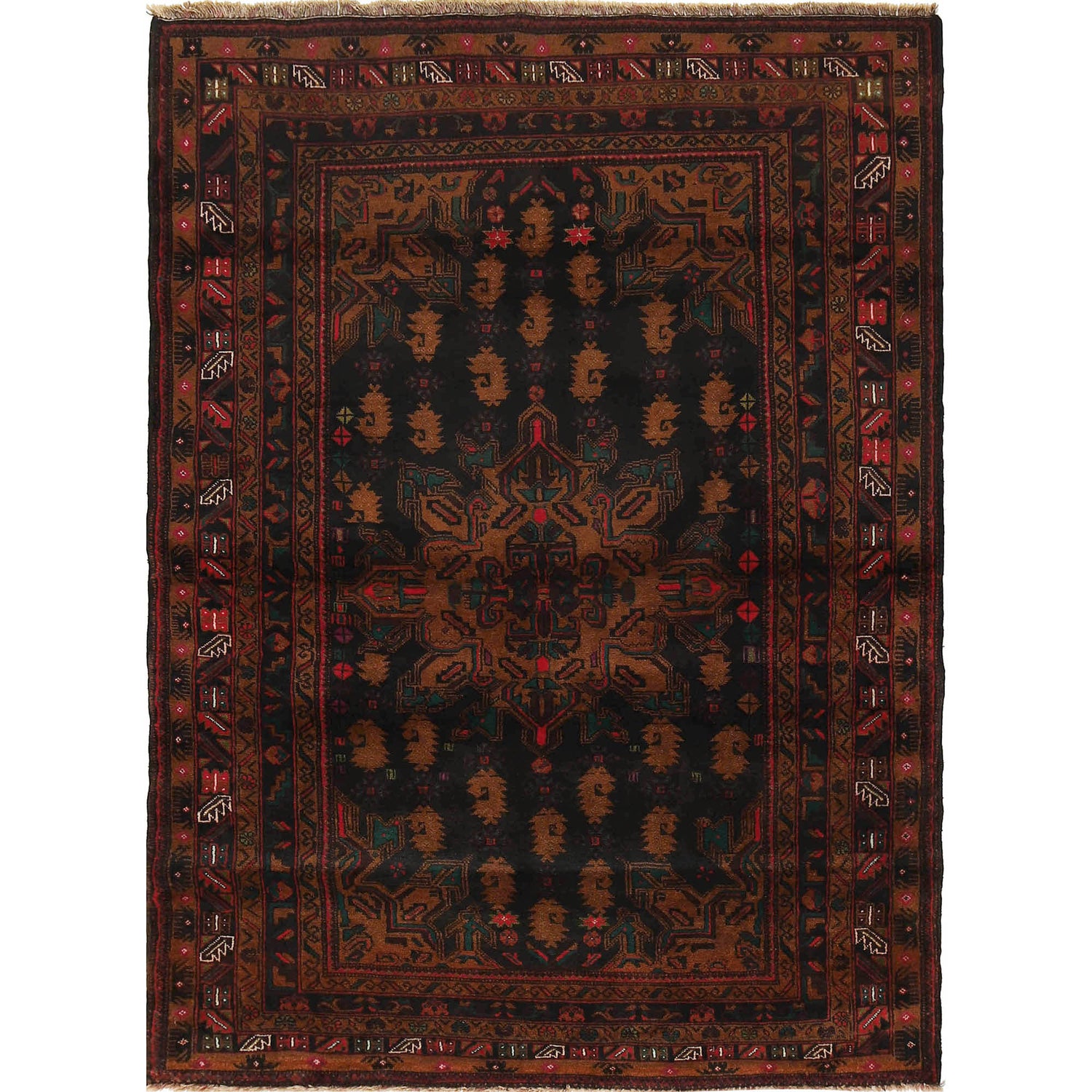 Black Color Baluchi Rug 4' 2" x 5' 6" ft / 126 x 168 cm - No. R18846