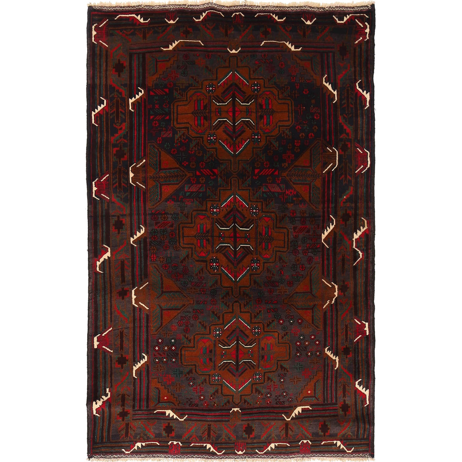 Traditional Baloch Rug 4' 2" x 6' 5" ft / 126 x 195 cm - No. R18924
