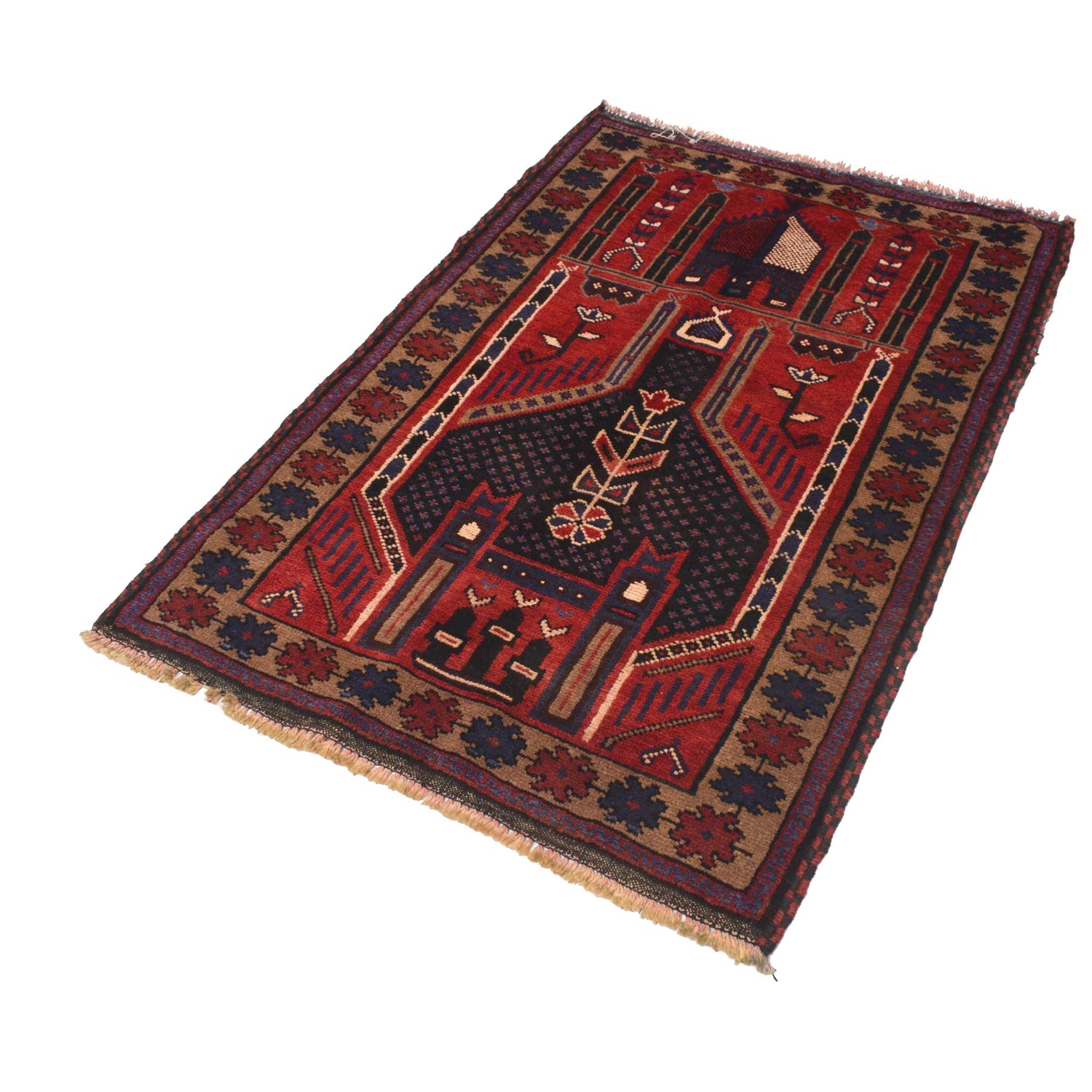 Hand Knotted Prayer Rug 3' 2" x 4' 7" ft / 96 x 140 cm - R18989
