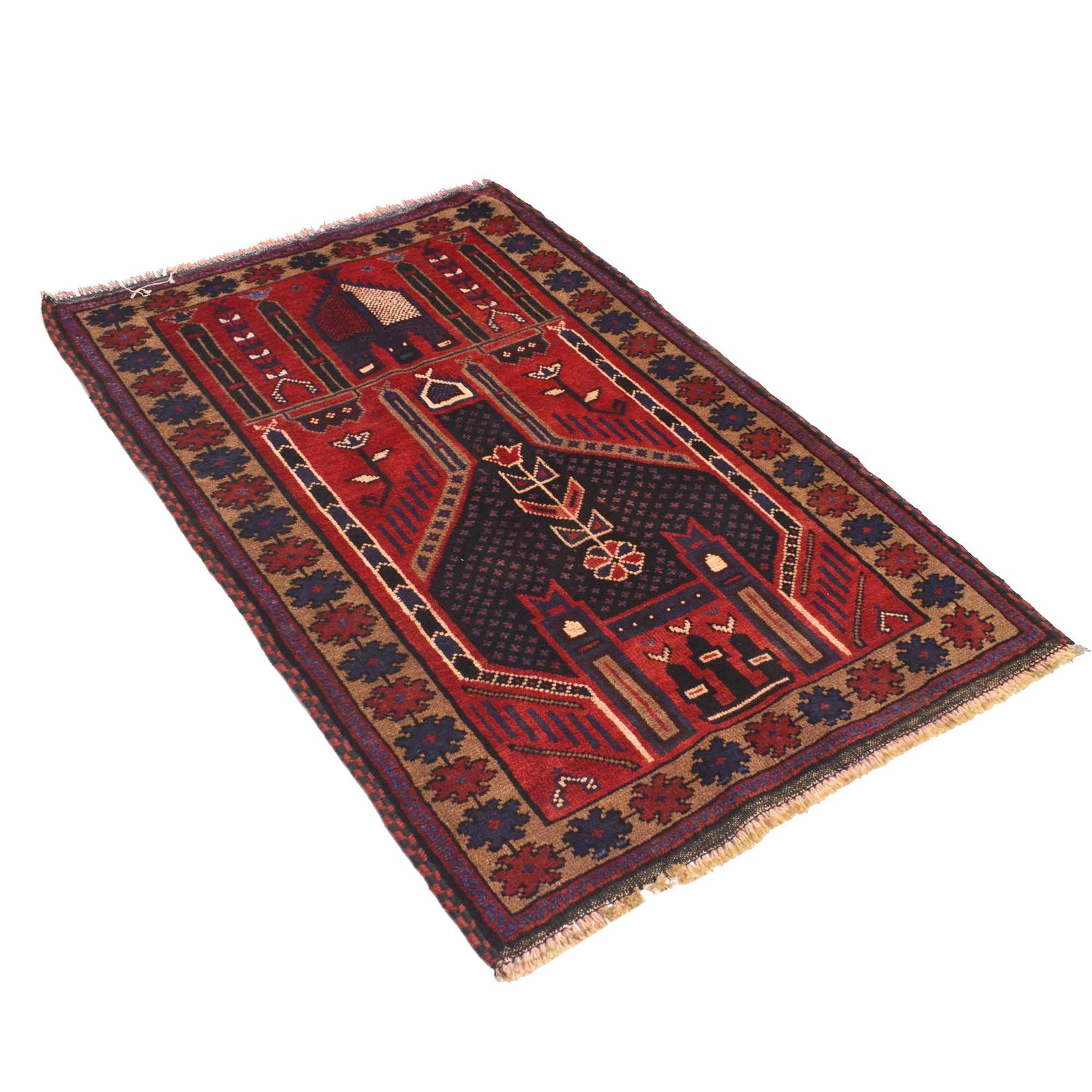 Hand Knotted Prayer Rug 3' 2" x 4' 7" ft / 96 x 140 cm - R18989