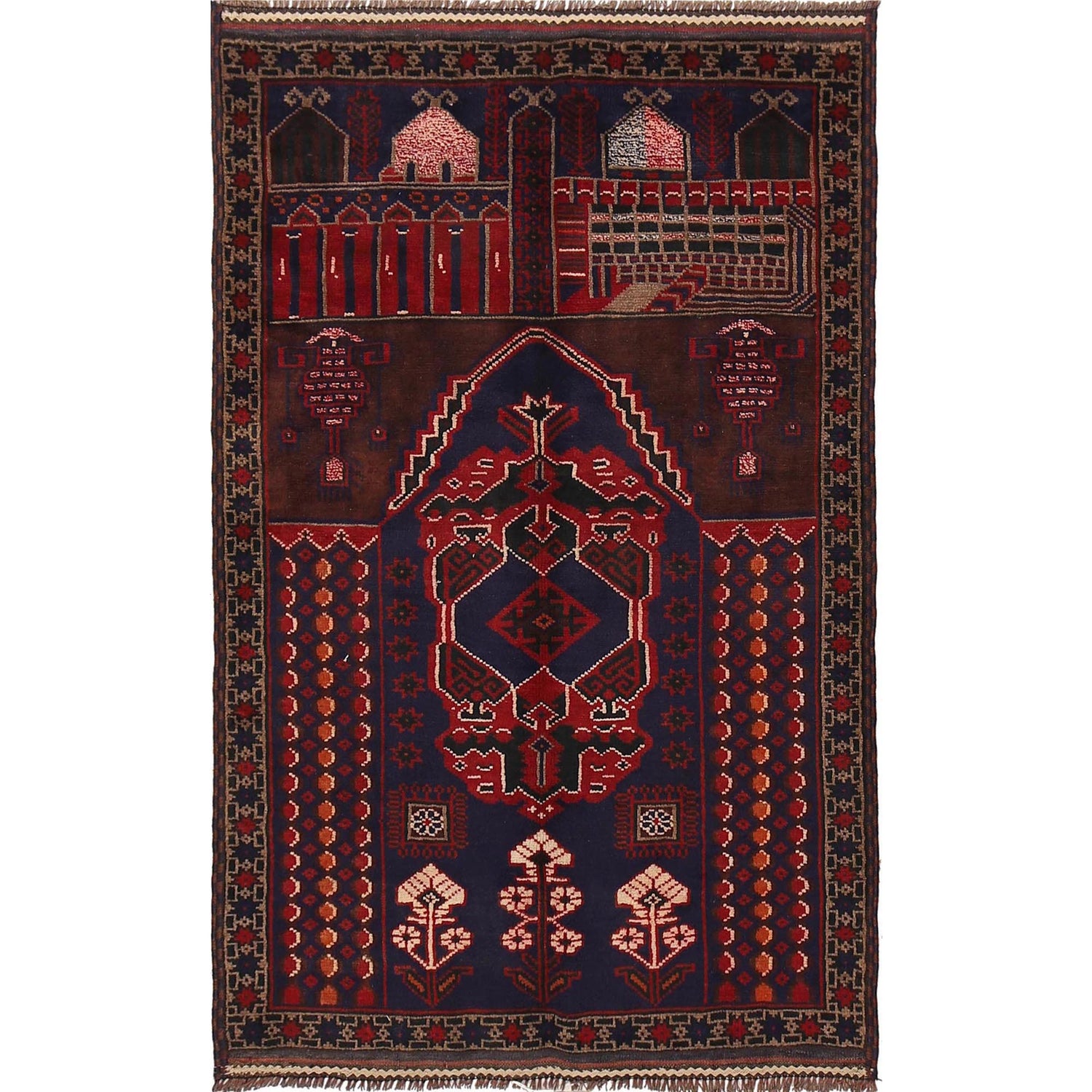 Handmade Prayer Rug 2' 11" x 4' 10" ft / 90 x 147 cm - R19009