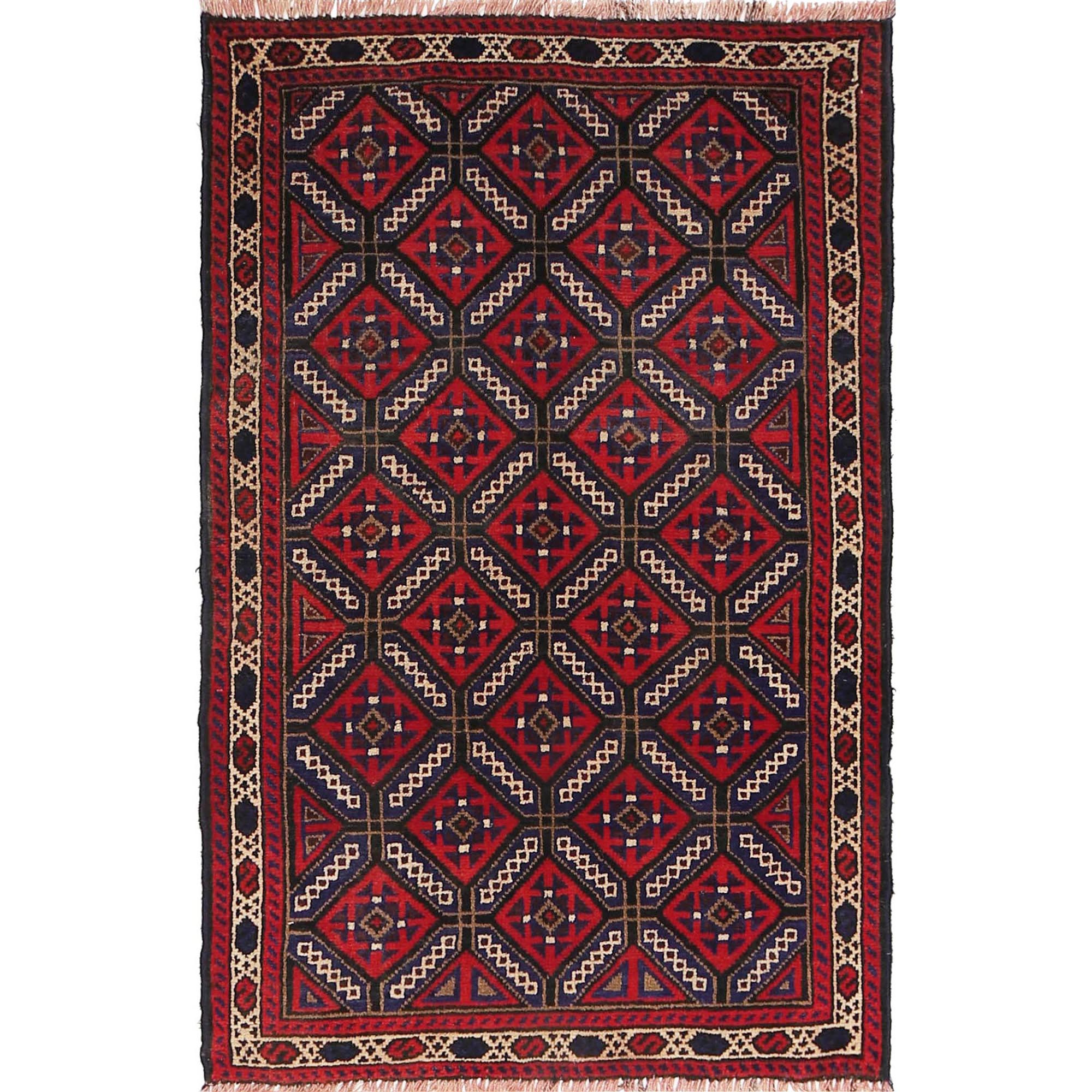 Handmade Balochi Carpet 2' 11" x 4' 5" ft / 88 x 135 cm - No. R19059
