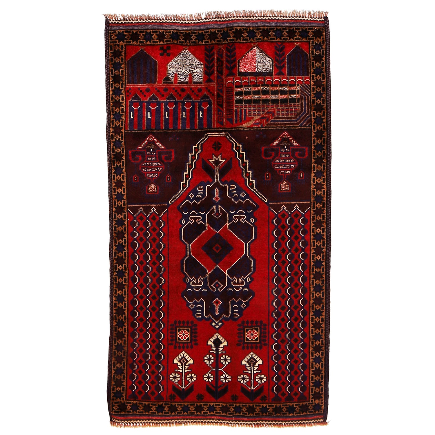 Handmade Prayer Rug 2' 11" x 5' 1" ft / 90 x 156 cm - R19075