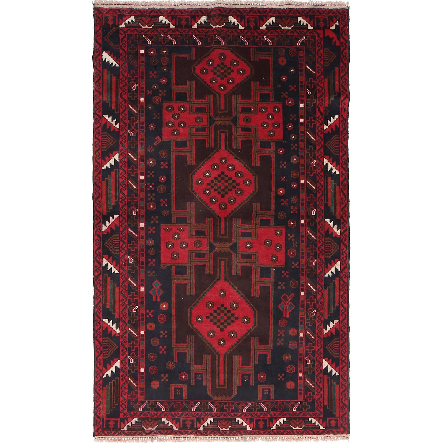 Traditional Baloch Rug 3' 8" x 6' 2" ft / 111 x 187 cm - No. R19106