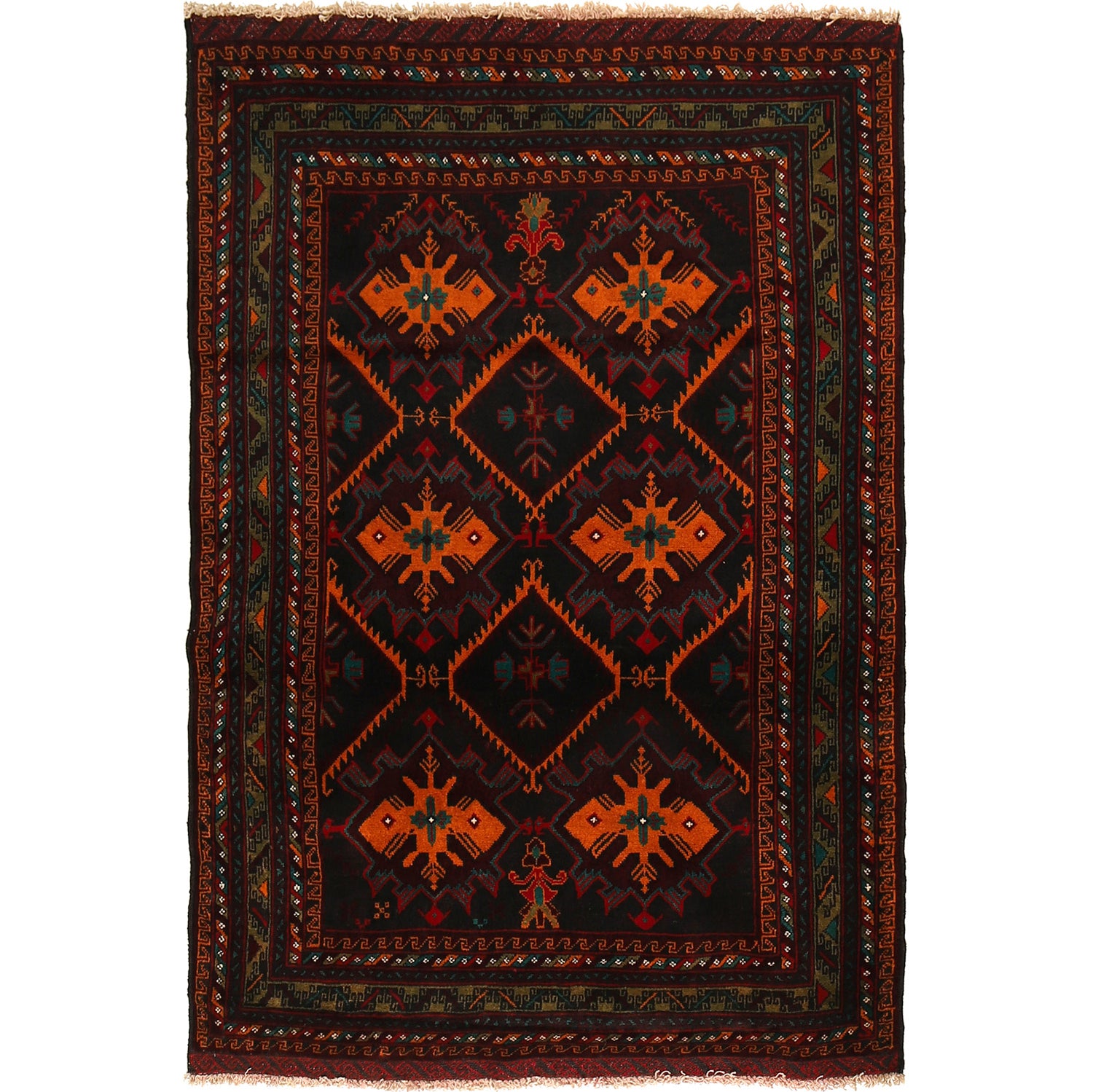 Traditional Baloch Rug 4' 1" x 5' 9" ft / 125 x 174 cm - No. R19315