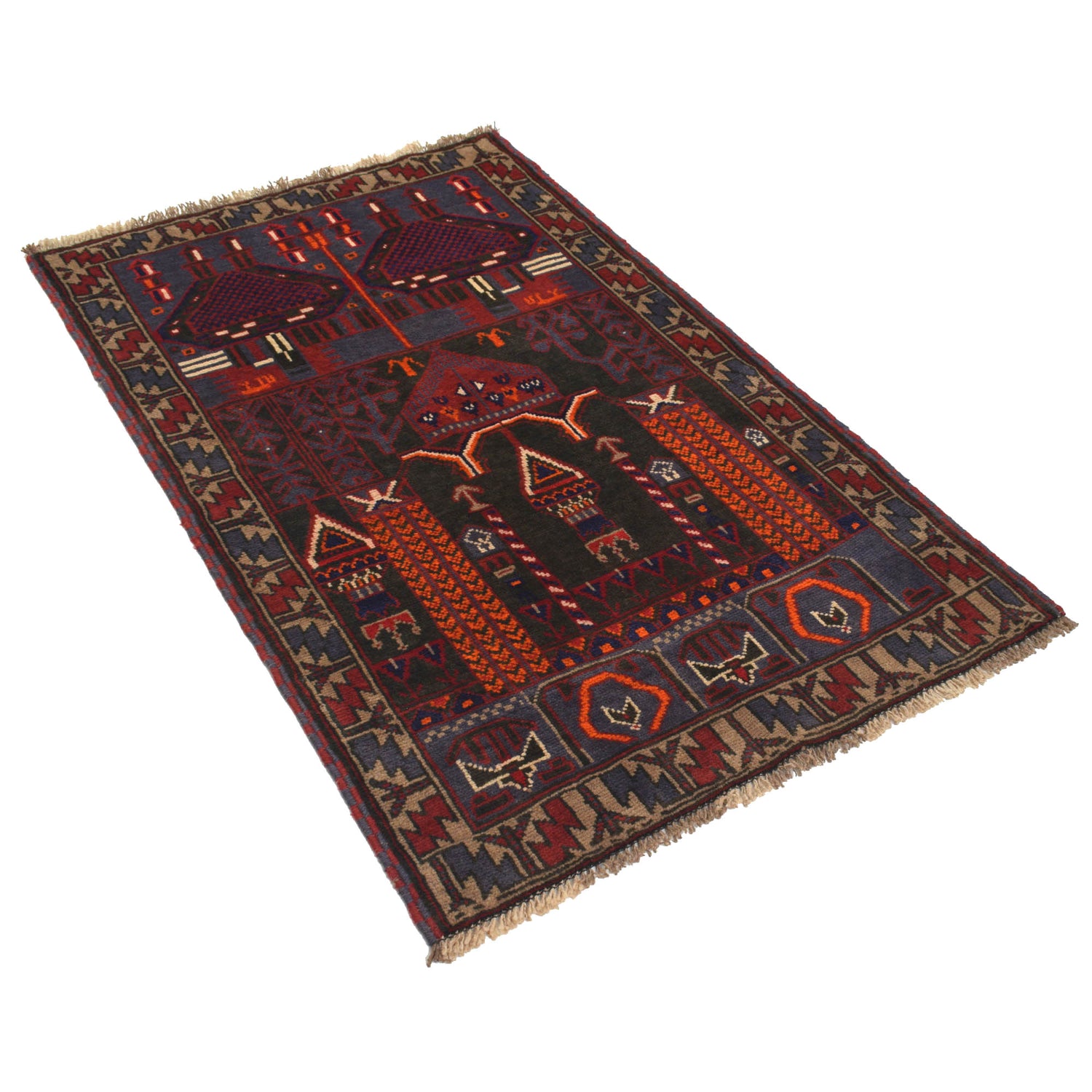 Handmade Prayer Rug 2' 10" x 4' 8" ft / 87 x 143 cm - R19355