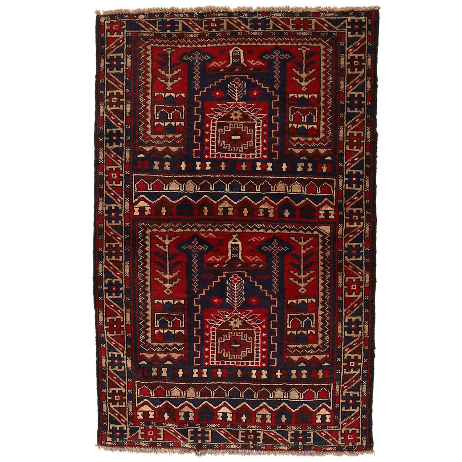 Hand Knotted Prayer Rug 2' 8" x 4' 2" ft / 81 x 128 cm - No. R19618