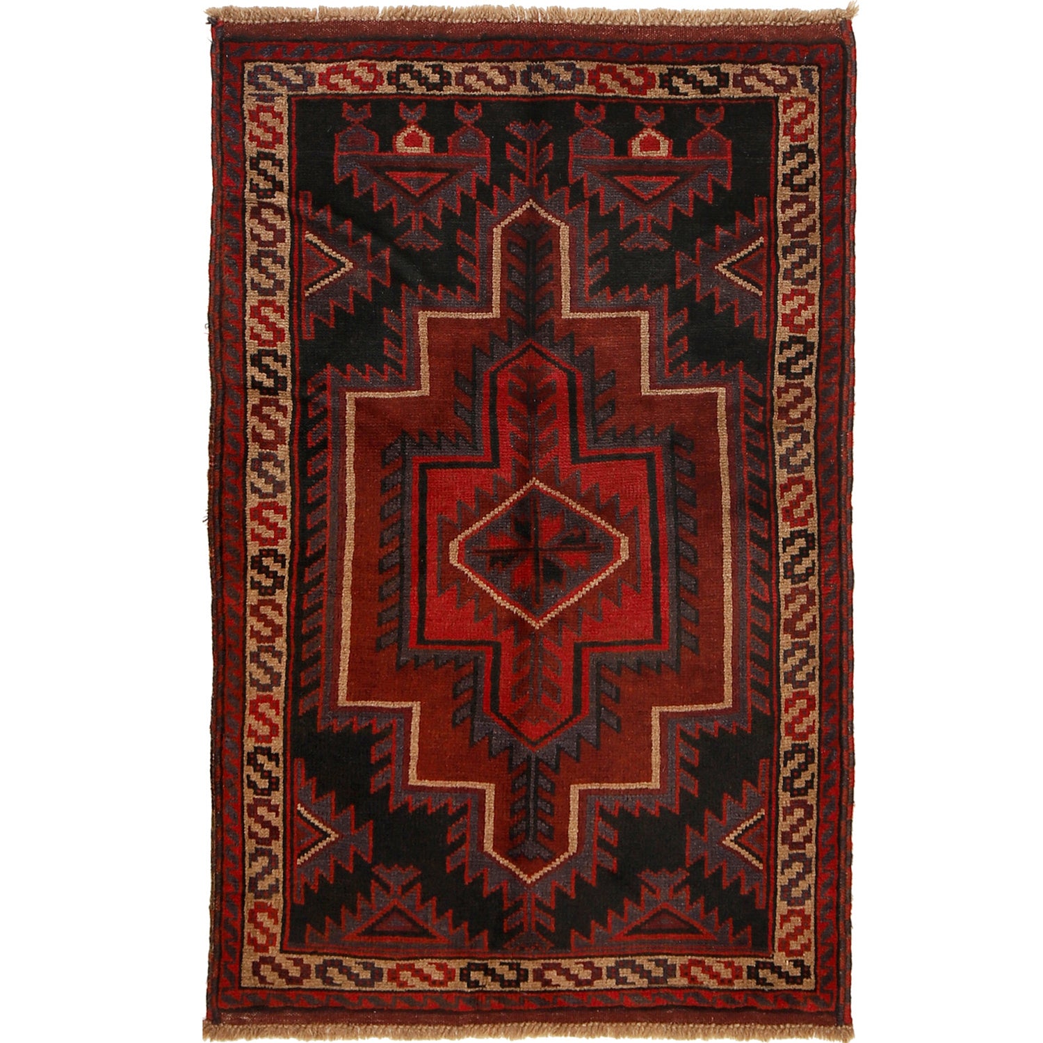 Handmade Balochi Carpet 2' 11" x 4' 6" ft / 90 x 138 cm - No. R19723