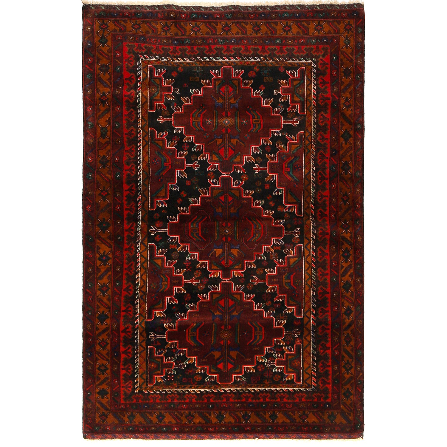 Traditional Baloch Rug 4' 2" x 6' 7" ft / 127 x 200 cm - No. R19733