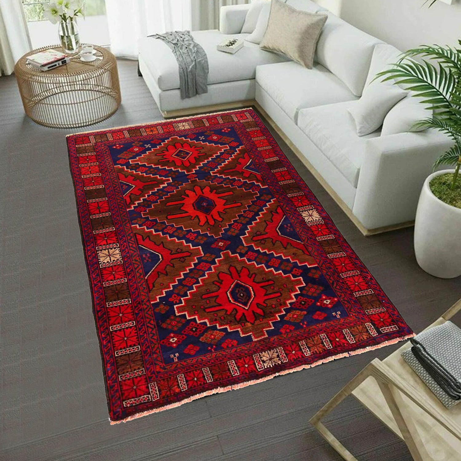Tribal Baloch Rug 4' 5" x 6' 2" ft / 134 x 188 cm - No. R19938