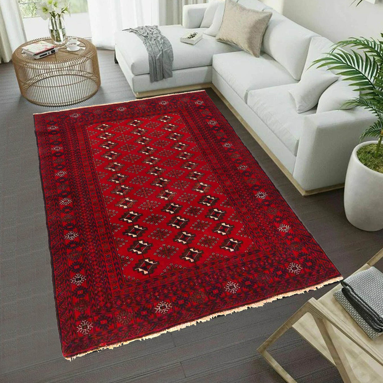 Tribal Baloch Rug 4' 2" x 5' 5" ft / 128 x 164 cm - No. R19978