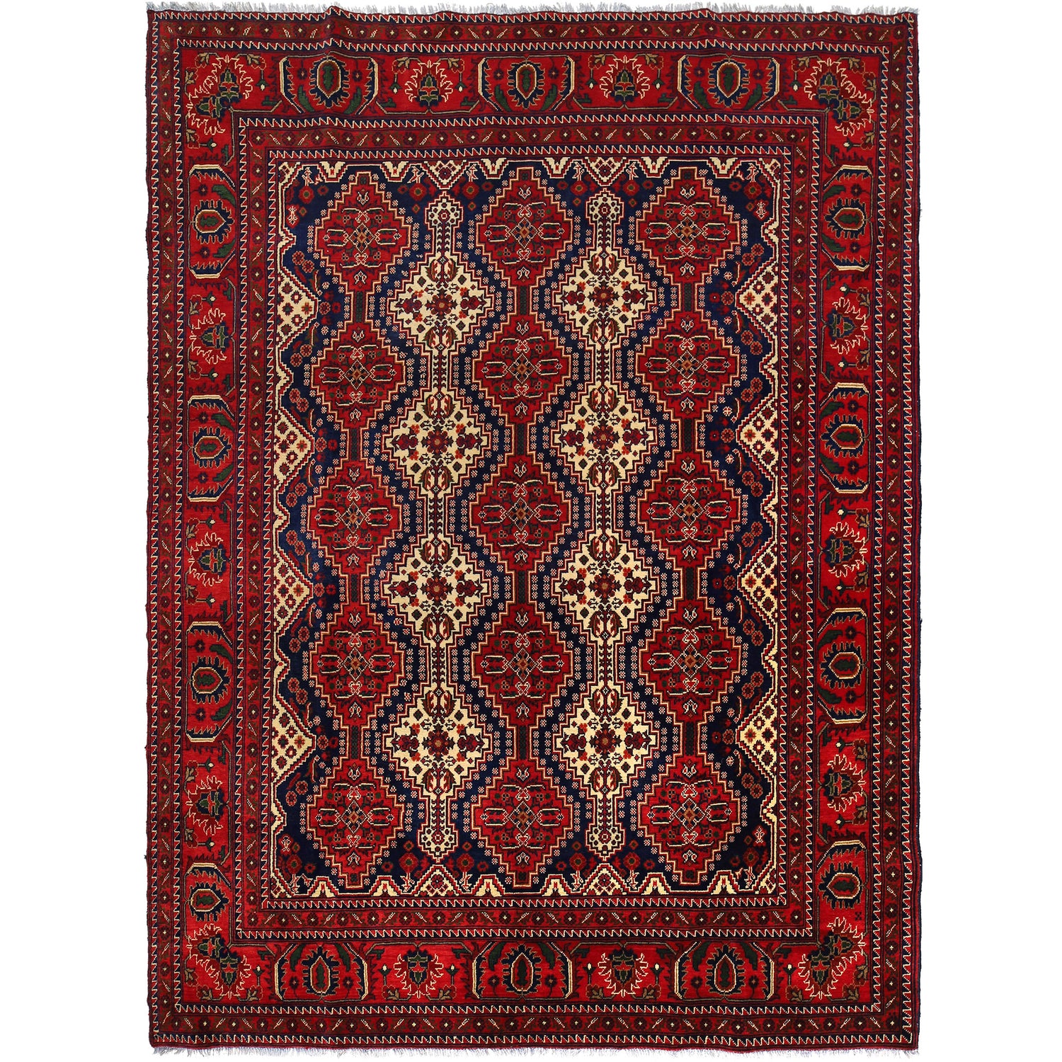 Authentic Hand-Knotted Afghan Rug 6' 9" x 9' 2" ft / 205 x 280 cm - No. R21346
