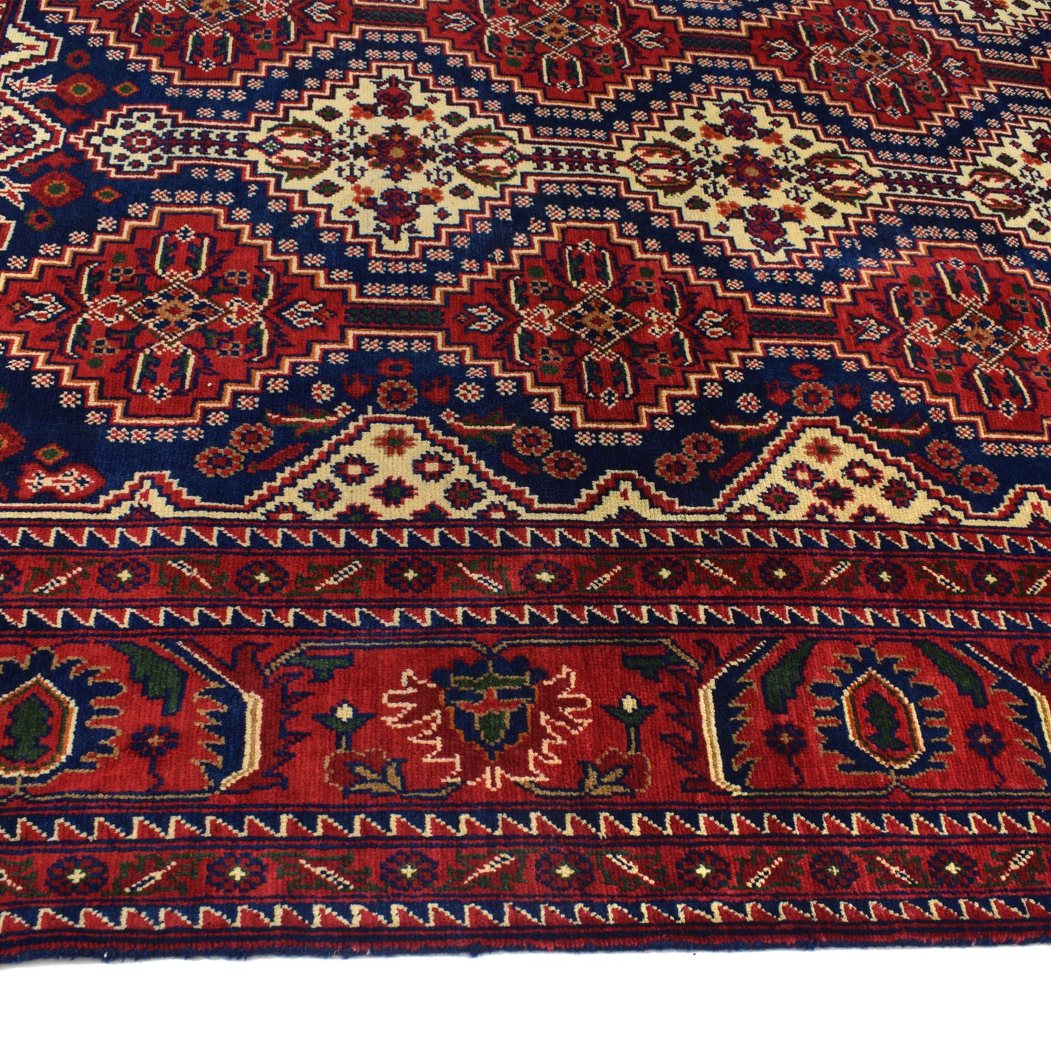 Authentic Hand-Knotted Afghan Rug 6' 9" x 9' 2" ft / 205 x 280 cm - No. R21346