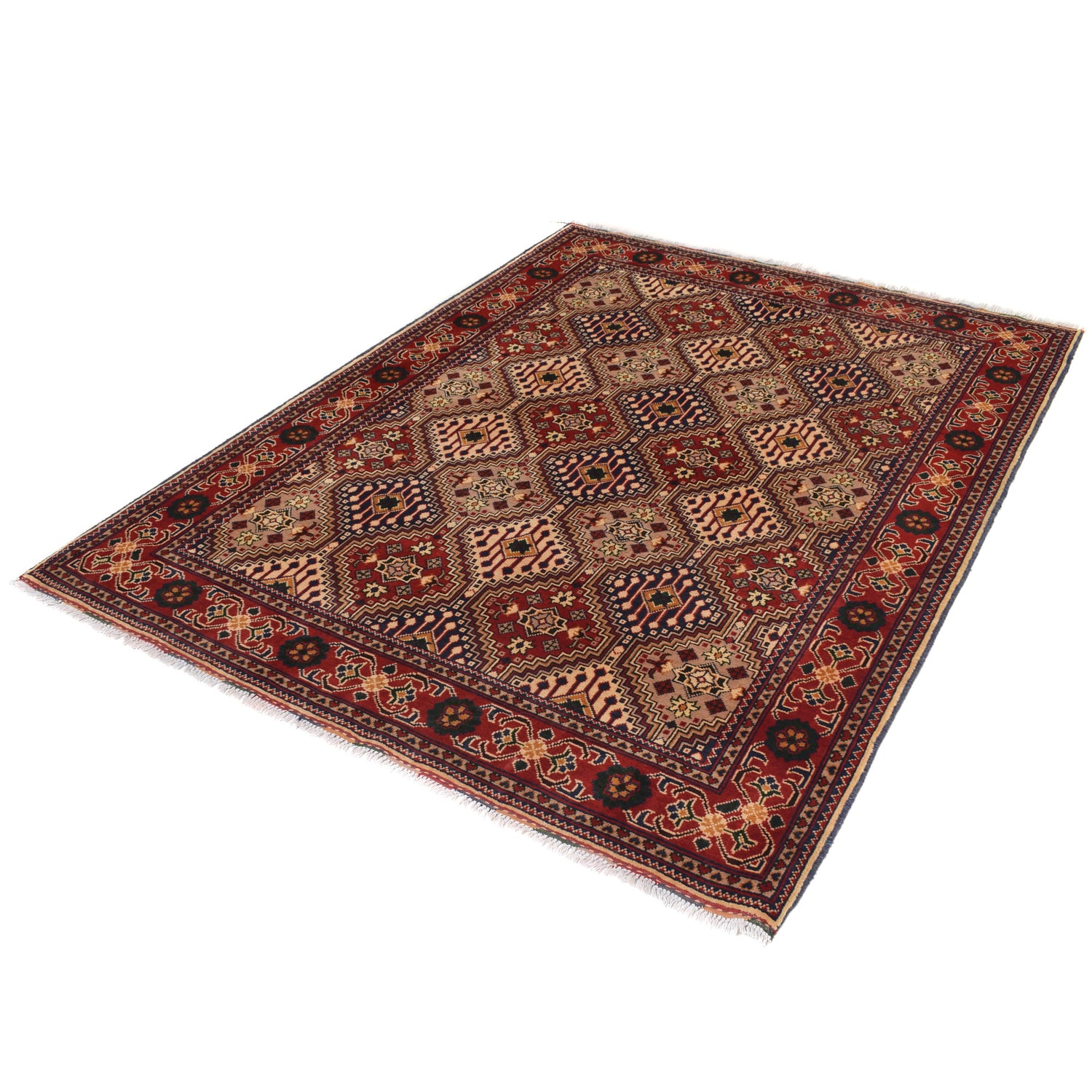 Authentic Hand-Knotted Afghan Rug 5' 1" x 6' 9" ft / 155 x 206 cm - No. R21353