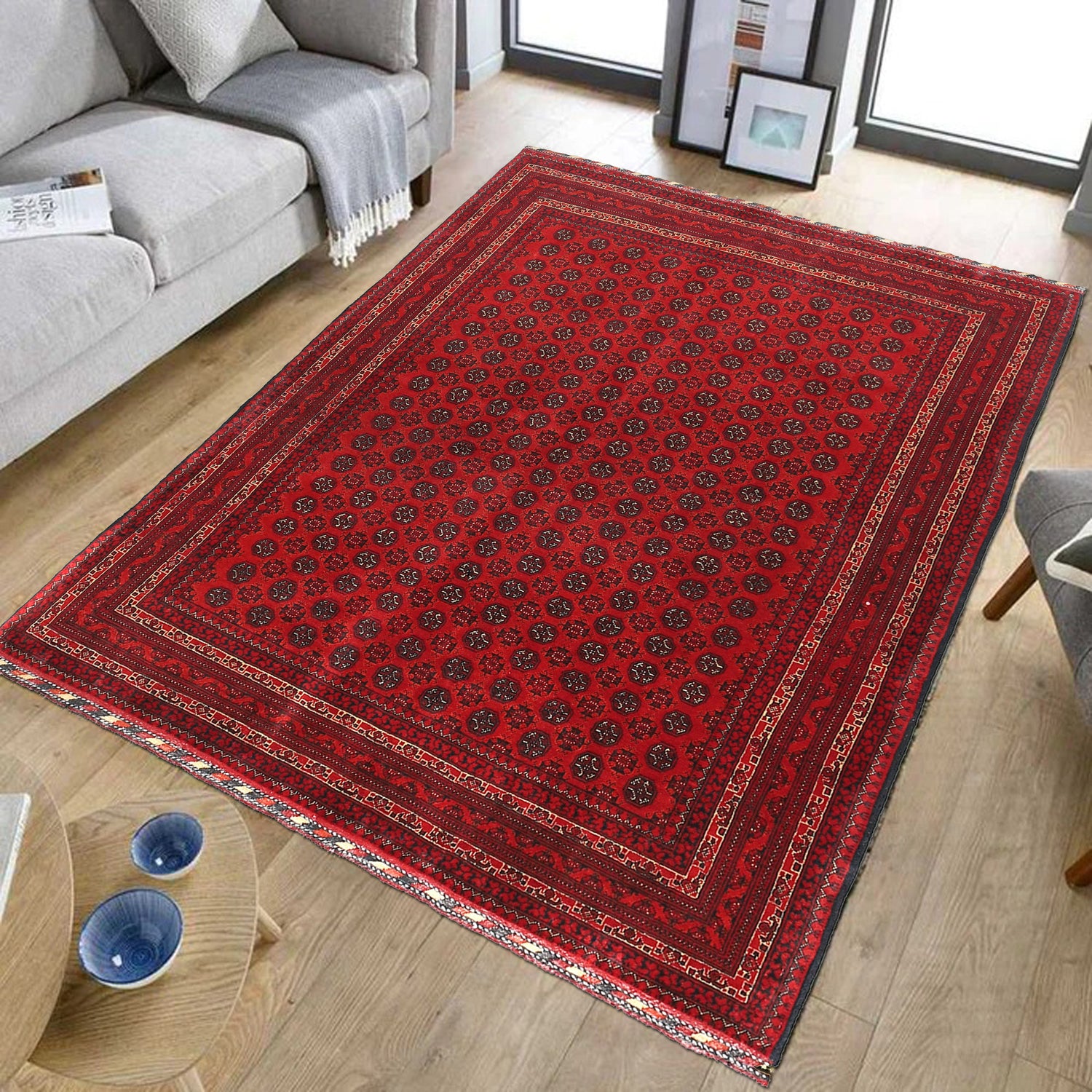 Deep Red Color Khoja Roshnai Area Rug 5' 0" x 6' 6" ft / 153 x 198 cm - No. R21453