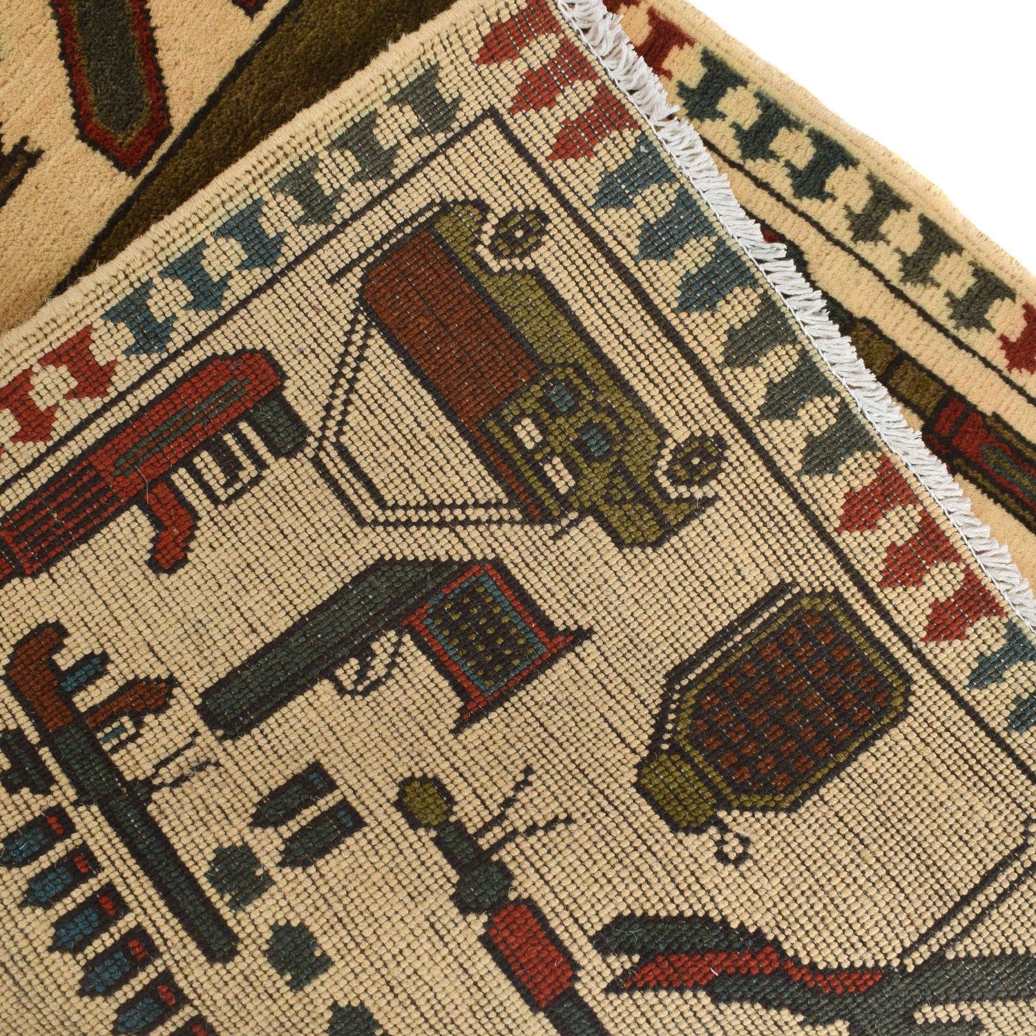 Hand-Knotted Afghan War Carpet 2' 7" x 3' 9" ft / 80 x 115 cm - No. R21693