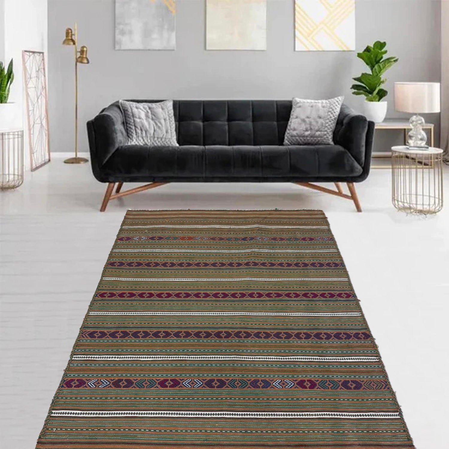 Hand Knotted Laghari Kilim 2' 10" x 4' 6" ft / 87 x 136 cm - No. R22276