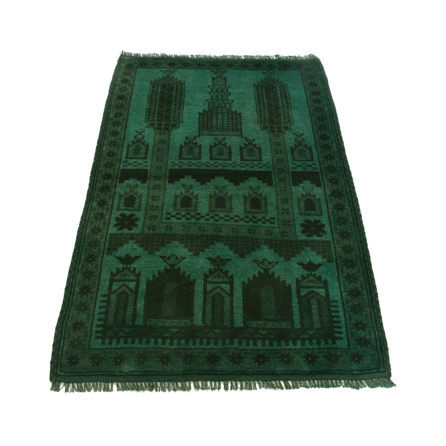Green Overdyed Prayer Area Rug 2' 10" x 4' 5" ft / 87 x 135 cm - No. R22812