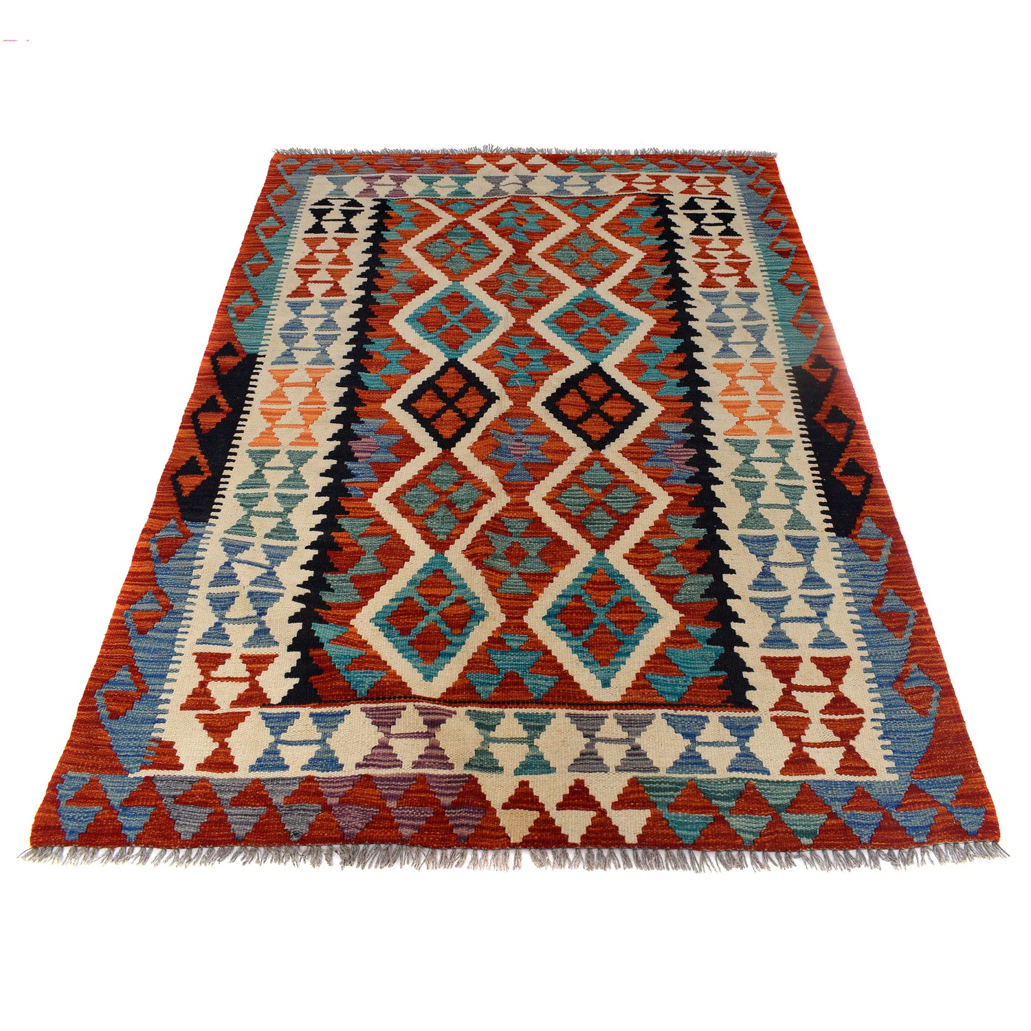 Hand Woven Wool Kelim 4' 4" x 6' 0" ft / 131 x 184 cm - No. P26253