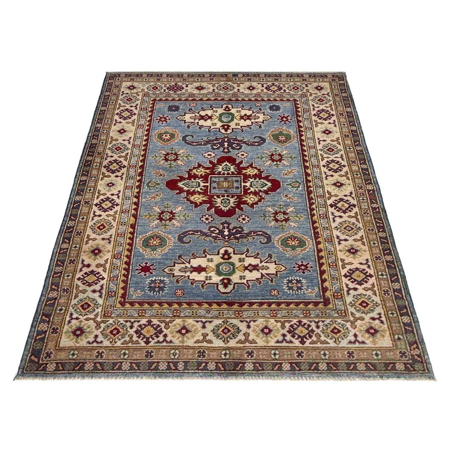 Hand knotted Kazak Carpet 4' 0" x 5' 11" ft / 121 x 180 cm - No. R37367