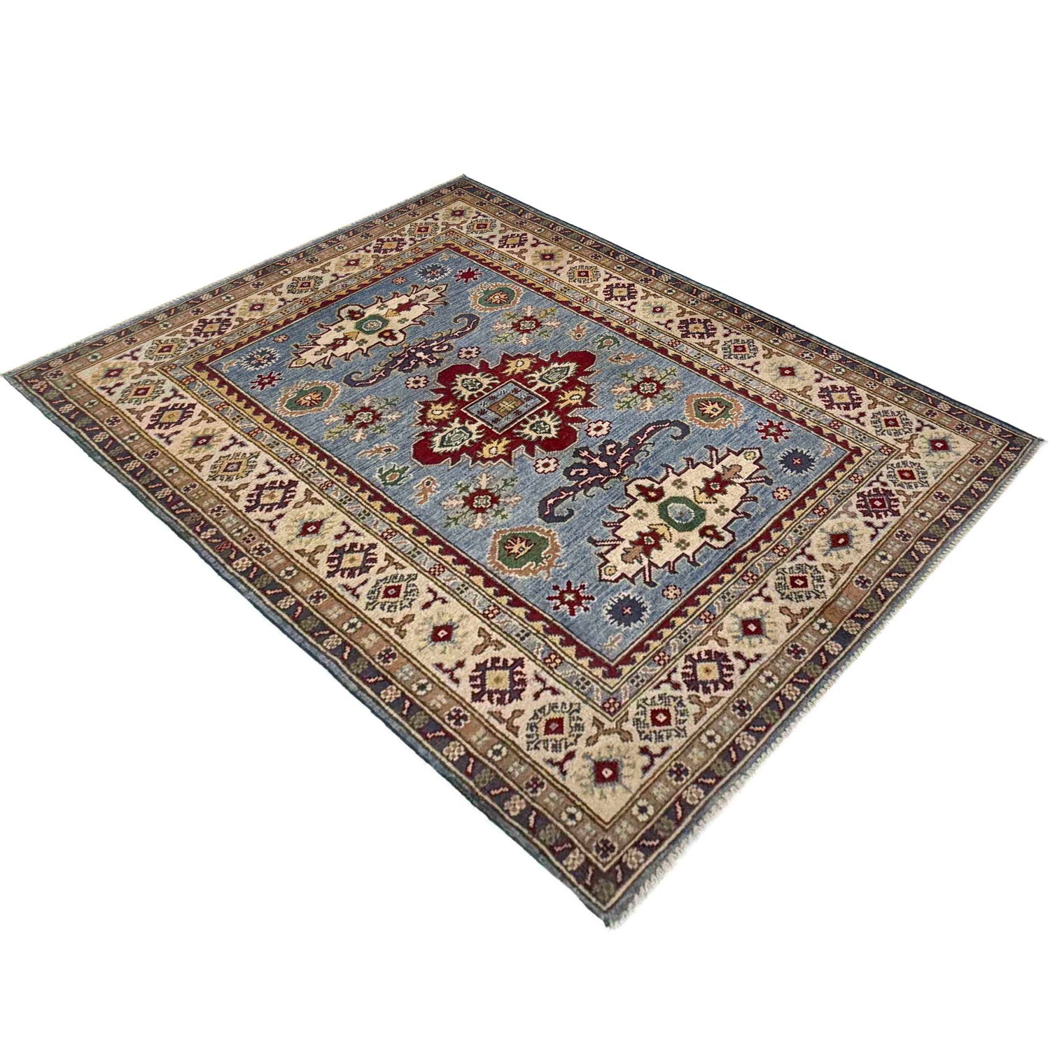 Hand knotted Kazak Carpet 4' 0" x 5' 11" ft / 121 x 180 cm - No. R37367