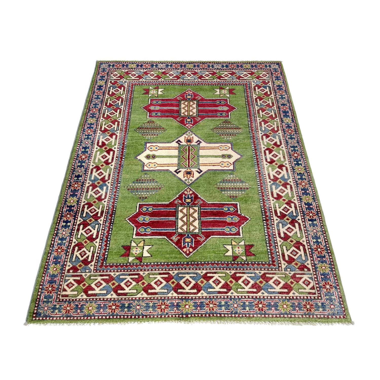 Hand Knotted Kazak Oriental Rug 3' 11" x 5' 11" ft / 119 x 180 cm - No. R37369