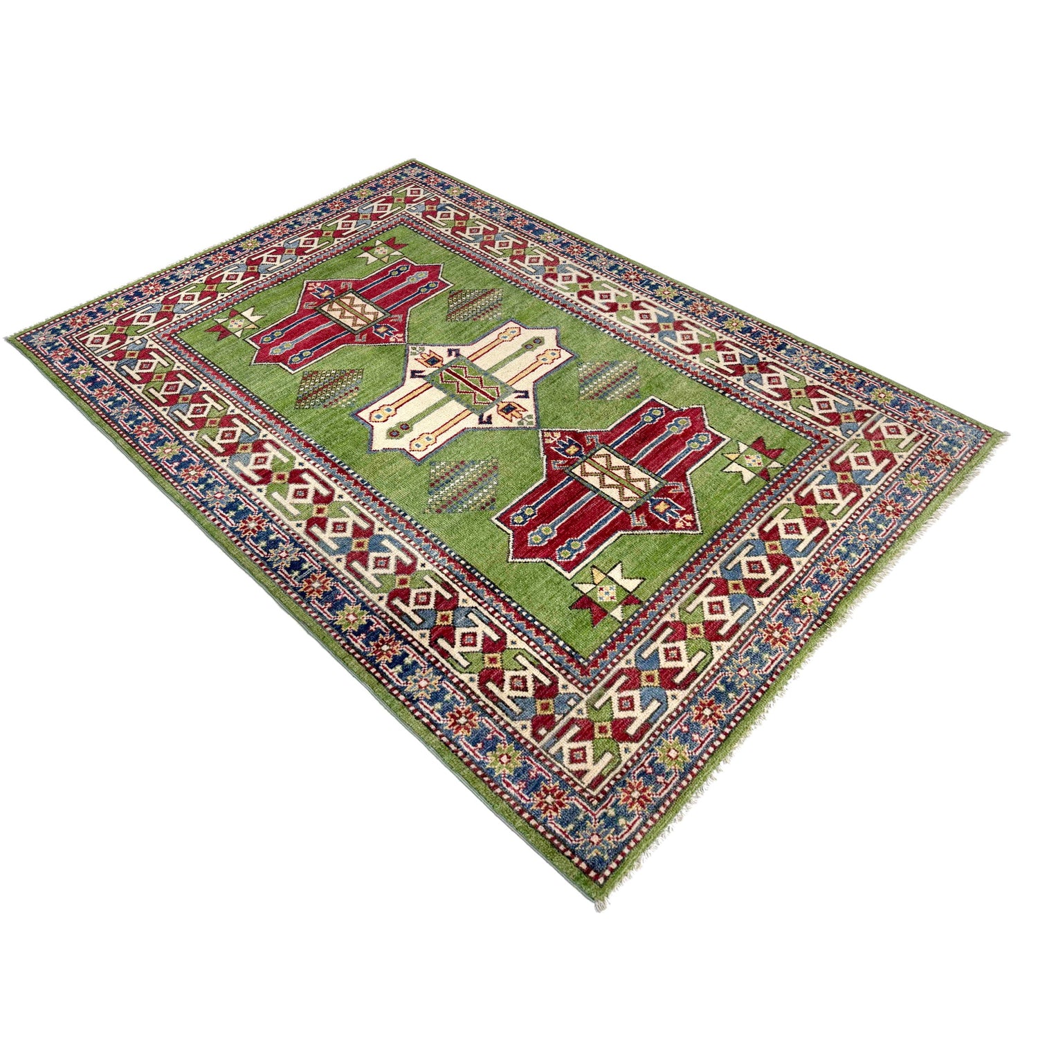 Hand Knotted Kazak Oriental Rug 3' 11" x 5' 11" ft / 119 x 180 cm - No. R37369
